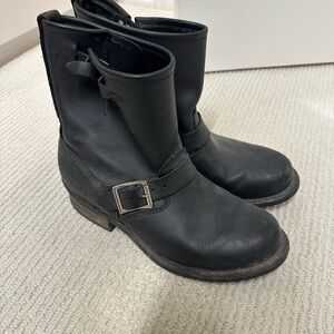 Frye Black Combat Moto Boots with Buckle Detail
